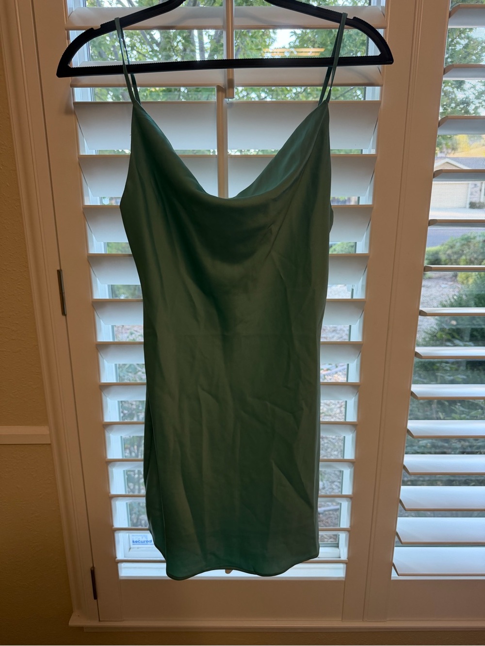 Urban Outfitters Green Satin Cowl Slip Mini Dress